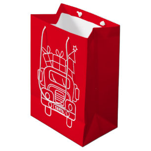 Outline Christmas truck Santa car front view Medium Gift Bag