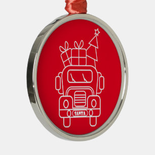 Outline Christmas truck Santa car front view Metal Ornament