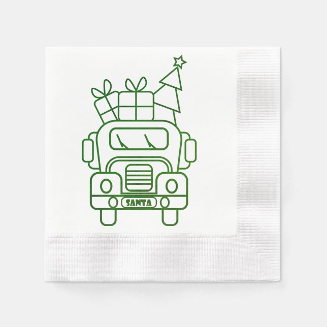 Outline Christmas truck Santa car front view Napkin (Front)