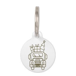 Outline Christmas truck Santa car front view Pet Tag