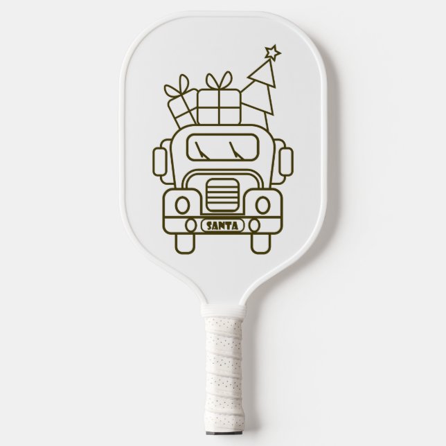 Outline Christmas truck Santa car front view Pickleball Paddle (Front)