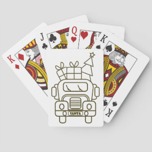 Outline Christmas truck Santa car front view Playing Cards