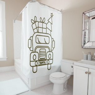 Outline Christmas truck Santa car front view Shower Curtain