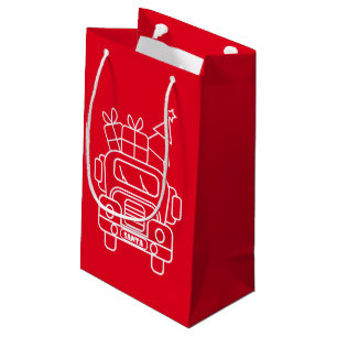 Outline Christmas truck Santa car front view Small Gift Bag
