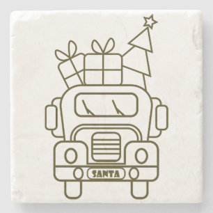 Outline Christmas truck Santa car front view Stone Coaster
