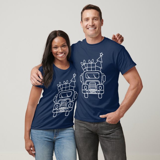 Outline Christmas truck Santa car front view T-Shirt (Unisex)