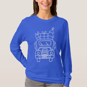 Outline Christmas truck Santa car front view T-Shirt