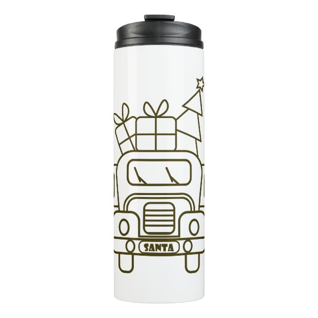 Outline Christmas truck Santa car front view Thermal Tumbler (Front)