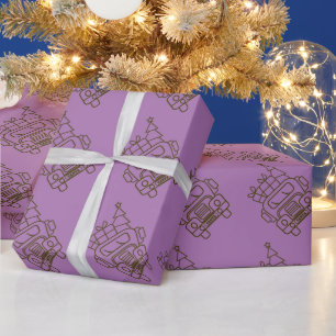 Outline Christmas truck Santa car front view Wrapping Paper