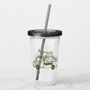 Outline Christmas truck Santa car side view Acrylic Tumbler