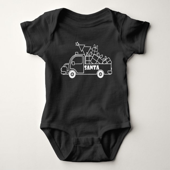 Outline Christmas truck Santa car side view Baby Bodysuit (Front)
