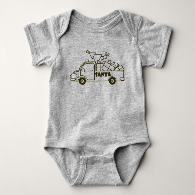 Outline Christmas truck Santa car side view Baby Bodysuit (Front)