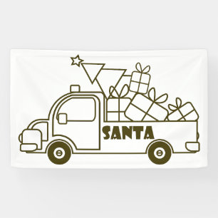 Outline Christmas truck Santa car side view Banner