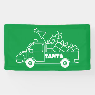Outline Christmas truck Santa car side view Banner