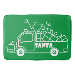 Outline Christmas truck Santa car side view Bath Mat
