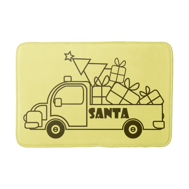 Outline Christmas truck Santa car side view Bath Mat (Front)