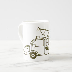 Outline Christmas truck Santa car side view Bone China Mug