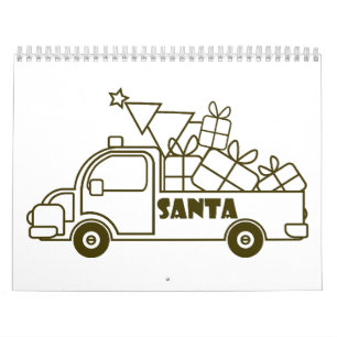 Outline Christmas truck Santa car side view Calendar