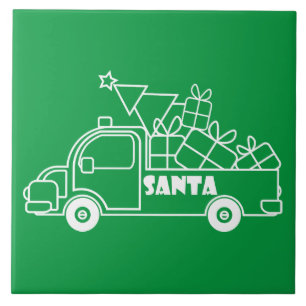 Outline Christmas truck Santa car side view Ceramic Tile