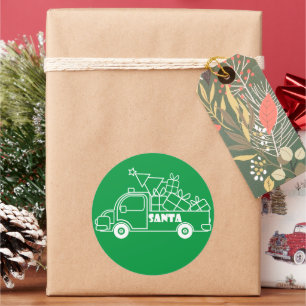 Outline Christmas truck Santa car side view Classic Round Sticker