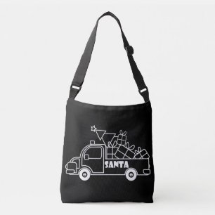 Outline Christmas truck Santa car side view Crossbody Bag