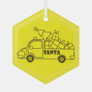 Outline Christmas truck Santa car side view Glass Tree Decoration