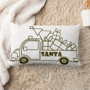 Outline Christmas truck Santa car side view Lumbar Cushion