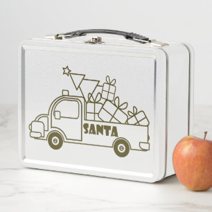 Outline Christmas truck Santa car side view Metal Lunch Box