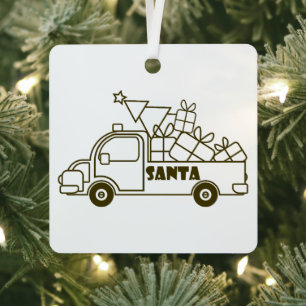 Outline Christmas truck Santa car side view Metal Tree Decoration