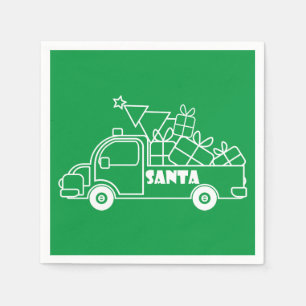 Outline Christmas truck Santa car side view Napkin