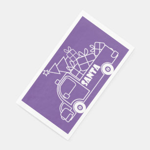 Outline Christmas truck Santa car side view Napkin
