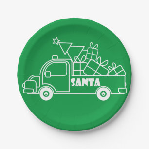 Outline Christmas truck Santa car side view Paper Plate