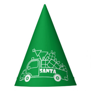 Outline Christmas truck Santa car side view Party Hat