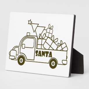 Outline Christmas truck Santa car side view Plaque