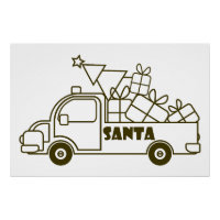 Outline Christmas truck Santa car side view