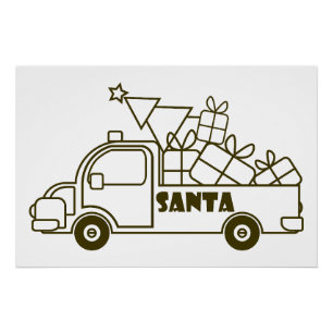 Outline Christmas truck Santa car side view Poster
