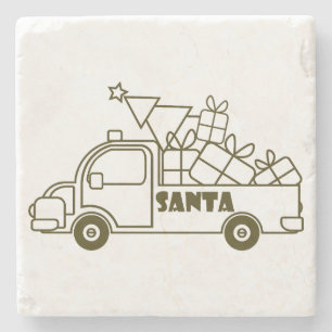 Outline Christmas truck Santa car side view Stone Coaster