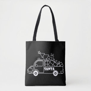 Outline Christmas truck Santa car side view Tote Bag