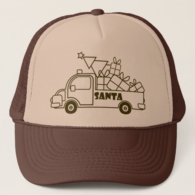 Outline Christmas truck Santa car side view Trucker Hat (Front)