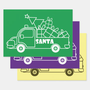 Outline Christmas truck Santa car side view Wrapping Paper Sheet