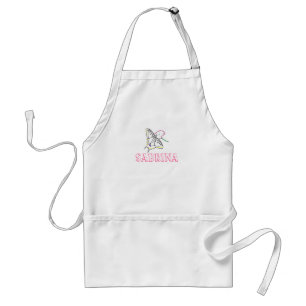 Outline drawing Butterfly Flower, Name apron