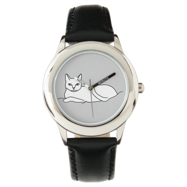 Outline drawing, cat laying, custom watch (Front)