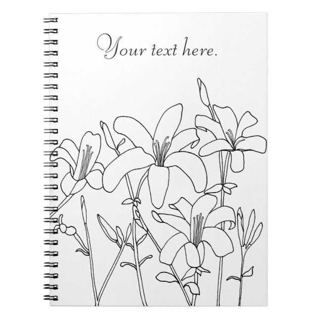 Outline Drawing Lily Flowers Custom Notebooks (Front)