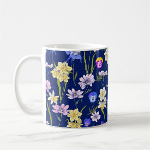 Outline floral seamless pattern with flowers in vi coffee mug