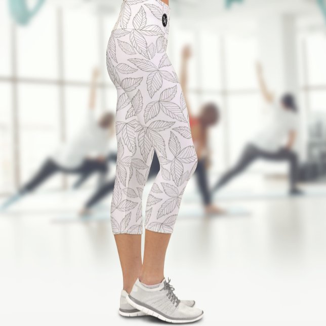 Outline Leaves Pattern | Name Initial Personalised Capri Leggings (Creator Uploaded)