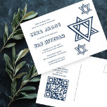 OUTLINE LETTER STAR of DAVID Custom QR BAR Mitzvah Postcard<br><div class="desc">Perfect postcard to announce a bar or bat mitzvah! Hand made art for you with star of david design on the front and QR code on back side! FULLY CUSTOMIZABLE! Click on “Personalise” above to edit the text. Click "edit using design tool" to adjust the fonts, colours and placements and...</div>