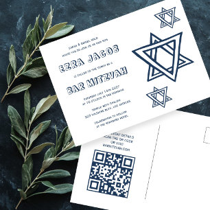 OUTLINE LETTER STAR of DAVID Custom QR BAR Mitzvah Postcard