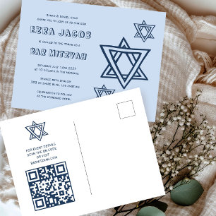 OUTLINE LETTER STAR of DAVID Custom QR BAR Mitzvah Postcard