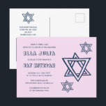 OUTLINE LETTER STAR of DAVID Custom QR BAT Mitzvah Postcard<br><div class="desc">Perfect postcard to announce a bar or bat mitzvah! Hand made art for you with star of david design on the front and QR code on back side! FULLY CUSTOMIZABLE! Click on “Personalise” above to edit the text. Click "edit using design tool" to adjust the fonts, colours and placements and...</div>