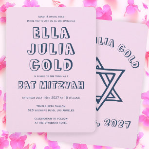 OUTLINE LETTERS STAR OF DAVID Custom Bat Mitzvah Invitation